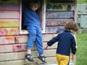 Archie follows a friend out the window